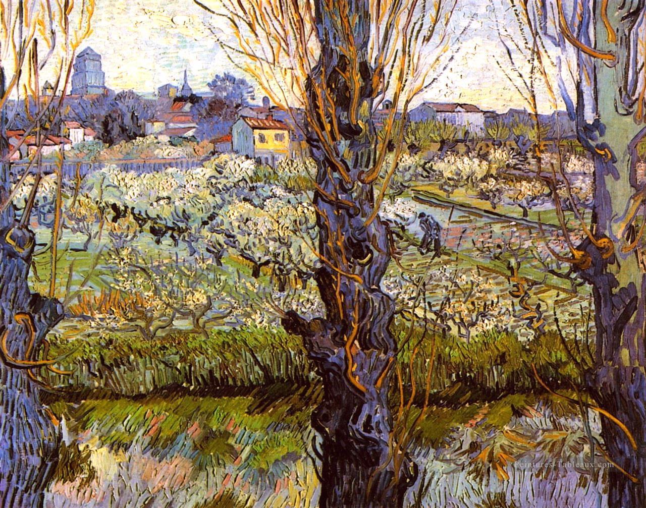 Verger en fleurs avec des peupliers Vincent van Gogh Peintures à l'huile